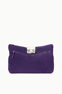 Purple cuff clutch with front zipper and silver clasp