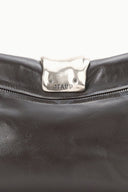Espresso leather cuff clutch top clasp with STAUD logo
