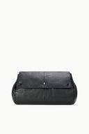 Black oversized bag with flap and curved side handles