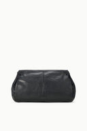 Black oversized bag profile view with flap and gathered side handles