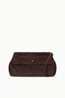 Espresso-brown oversized handbag with front flap and adjustable shoulder strap