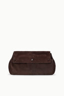 Espresso-brown oversized handbag with front flap and structured top handle