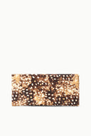 Fawn haircalf clutch, rectangular profile with brown and tan speckled pattern