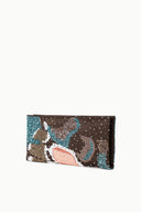 MUSE clutch, angled rectangular envelope with butterfly beaded sequin pattern