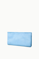 MUSE light blue clutch with zip closure and structured rectangular shape