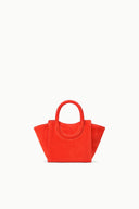 Maude mini tote bag in tangelo red, compact shape with rounded handles and open top