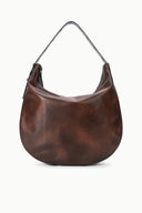 LEVI distressed espresso brown leather hobo bag with dual top handles, open top