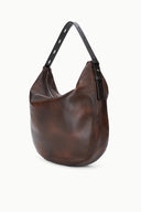 LEVI distressed espresso brown hobo bag with shoulder strap and black hardware