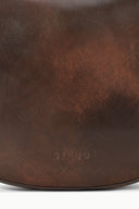 Distressed espresso brown leather bag body with subtle embossed texture