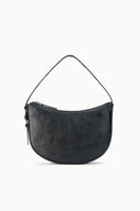Black crescent hobo bag with top zipper and short handles