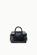 Maude mini carryall bag, black croc-embossed finish, top handle, side tassel detail