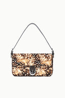 Harlow haircalf shoulder bag with brown speckled pattern, black handles, front flap