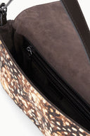 Haircalf shoulder bag interior with zip pocket and dark lining, open from the top