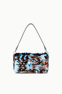 TIMMY convertible shoulder bag with top handle and blue-black sequin front