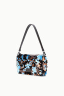TIMMY convertible shoulder bag side view with blue-black sequin finish