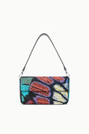Convertible shoulder bag, rectangular shape, colorful butterfly sequin front and top straps