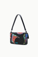Convertible shoulder bag with multicolor sequin butterfly front and black top handles