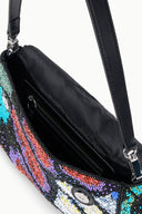 Convertible shoulder bag interior view with zipper and sequin outer front