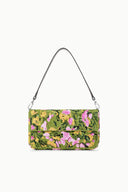Woodland print convertible shoulder bag with green floral fabric and silver zipper