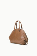 HESTER satchel toast brown leather, curved top handles, slouch silhouette, zip closure
