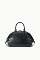 Black leather-look satchel bag with top handles and zip closure