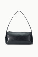 Black shoulder bag with short handle and structured top opening