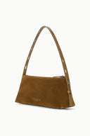 Cigar-brown shoulder bag with double handles and metal side strap details