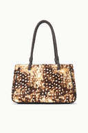 FIONA shoulder bag in fawn leopard-print haircalf with black braided handles