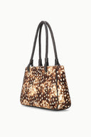 FIONA shoulder bag, structured tote with fawn speckled haircalf and braided top handles