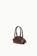 HESTER mini shoulder bag, distressed espresso brown leather, structured front with top handles