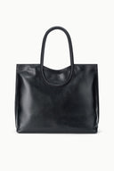 MAUDE black north-south tote bag with top handles and open curved neckline
