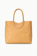 Cashew tan tote bag with two top handles, structured open top