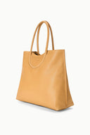 Cashew tan tote bag with two top handles, angled view with flat base