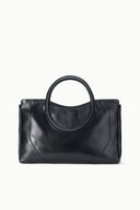 Maude black satchel, structured body with oval handle and front stitched seam
