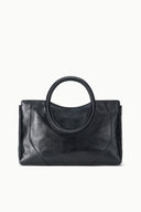 Maude black satchel with oval top handle and smooth front with subtle stitching