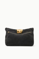 Dark mocha cuff clutch with zippered top and gold-tone hardware