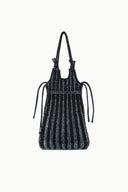 Dark sapphire knit drawstring tote bag with braided rope handles