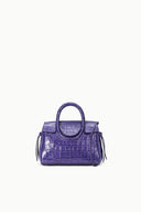 Mini carryall handbag in deep purple croc-embossed leather, with top handles