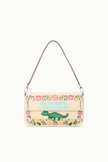 TIMMY convertible shoulder bag with beaded dinosaur print and top handle straps