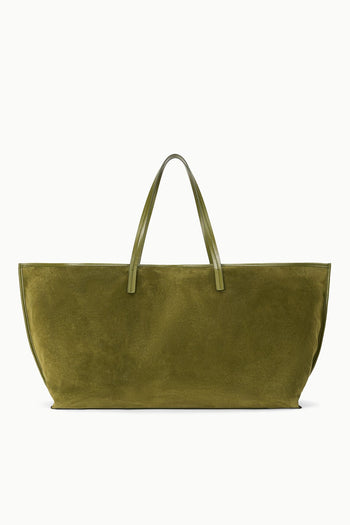 Large martini green tote bag with two top handles, open top silhouette
