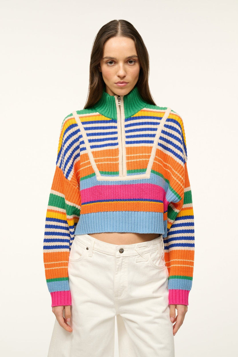 STAUD CROPPED HAMPTON SWEATER MULTI BAYADERE STRIPE