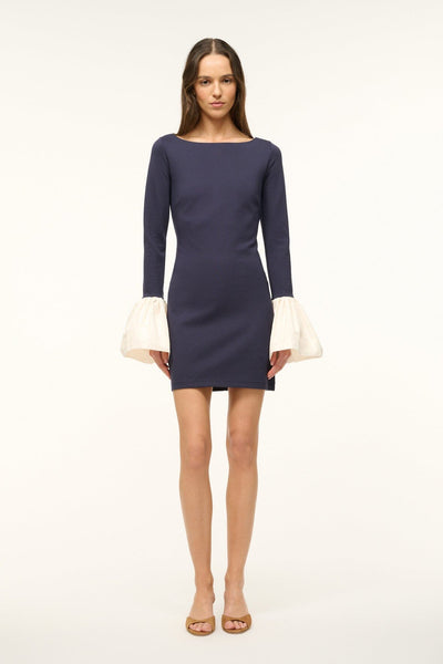 STAUD HAWTHORNE DRESS NAVY IVORY