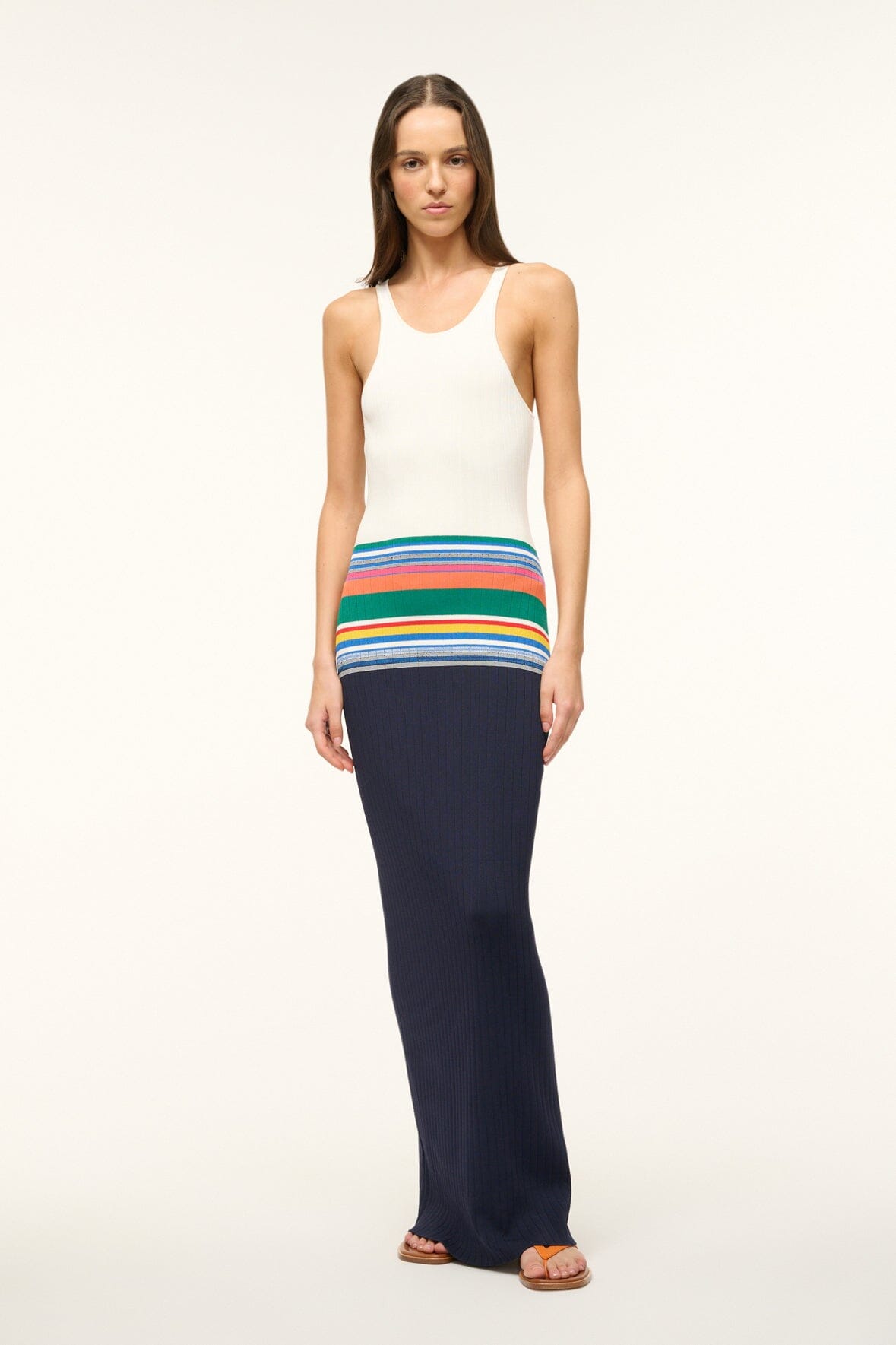 パーティードレス Sara Silk Tank Full Length Striped Silk Dress Cami Sleeveless Dress - Soie Paradis