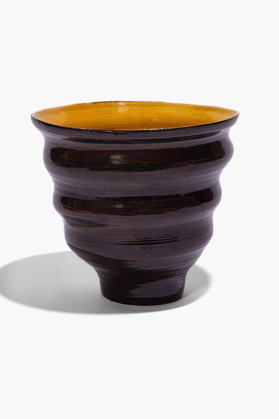 STACKED CONE VASE BURGUNDY MUSTARD GLAZE