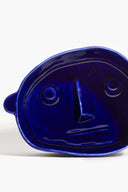 HENRY ceramic large dog bowl, glossy blue with raised face design and side handles