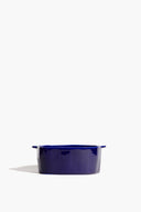 HENRY ceramic large dog bowl in glossy blue, open top with short side handles