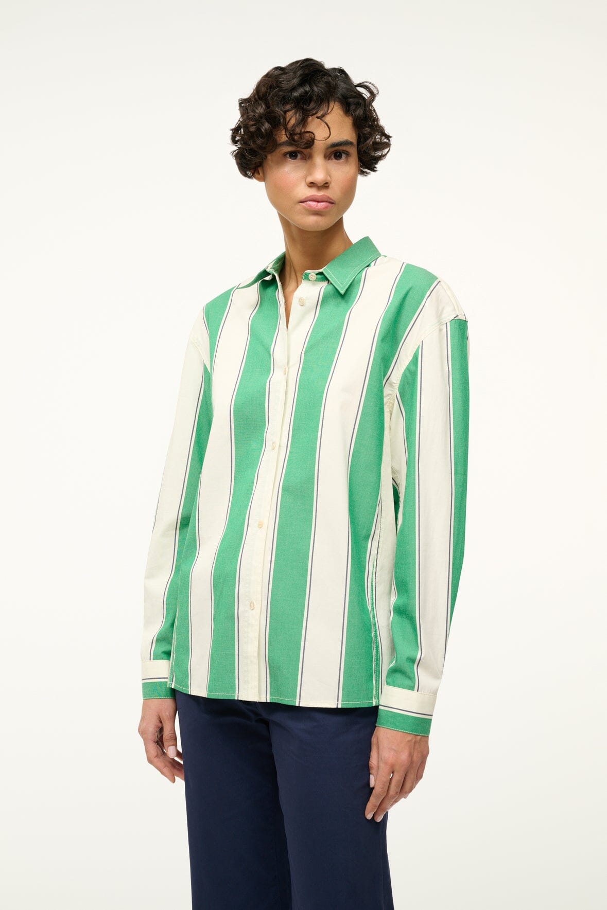 STAUD blue and white striped top shirt L