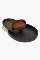 STACKABLE LEATHER TRAYS | ESPRESSO MOSS TAN