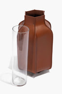 GLASS LEATHER BOTTLE VASE | TAN