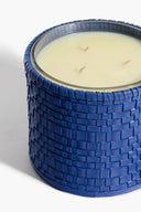 LARGE ROWE WOVEN LEATHER CANDLE | HENRY BLUE HENRY BLUE